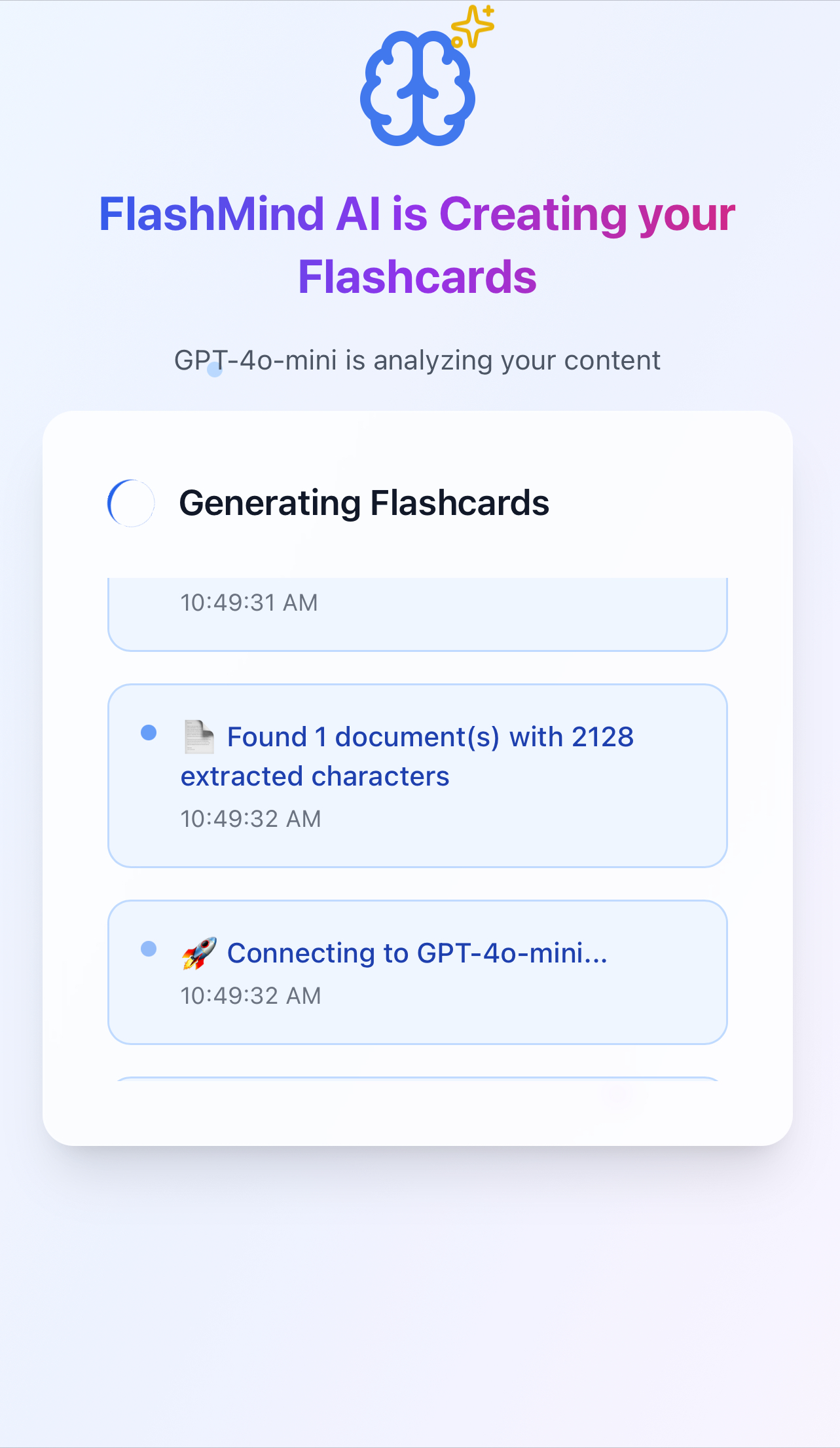 FlashMind AI - AI-powered flashcard generation in progress