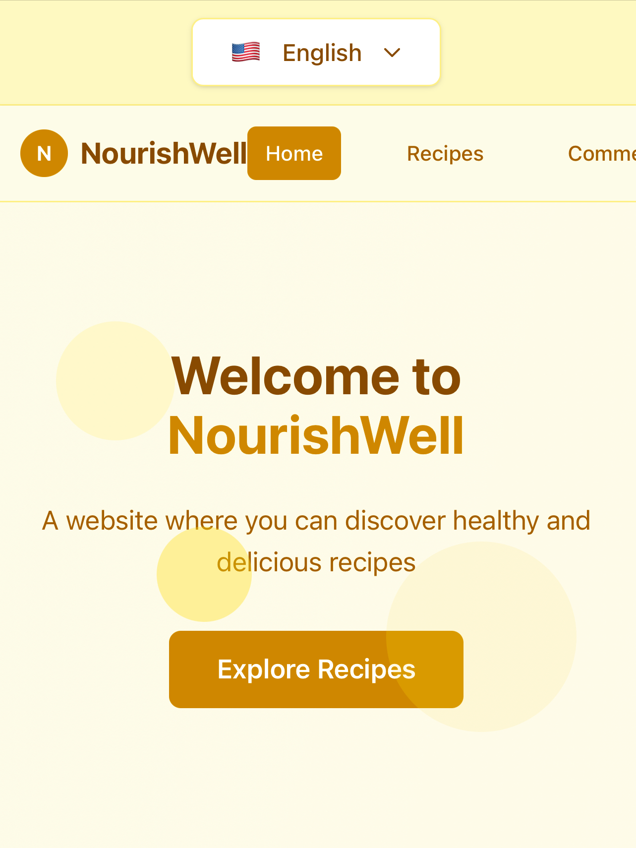 NourishWell - Homepage with healthy recipe discovery interface
