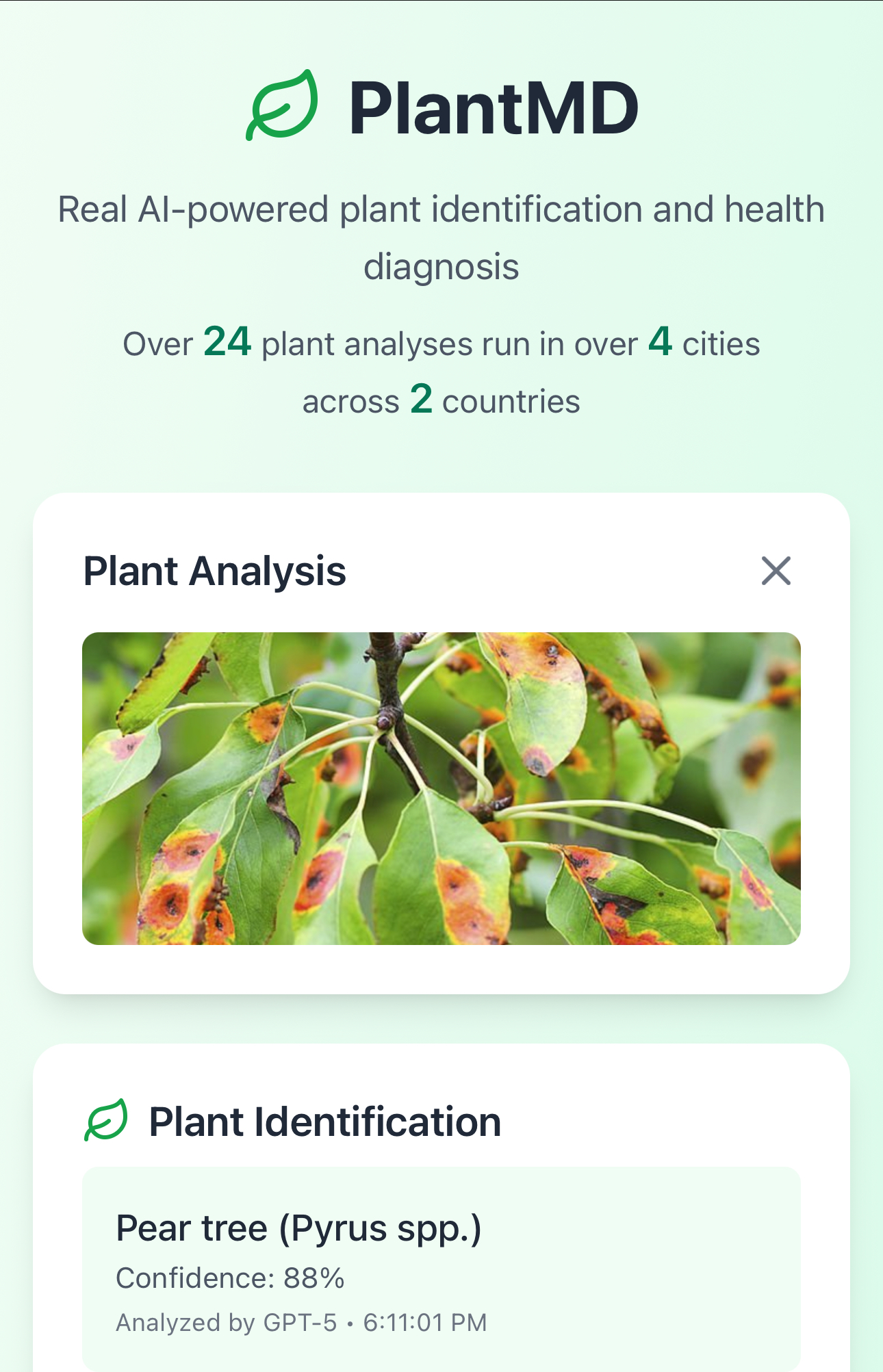 PlantMD Results - Plant analysis results and diagnostic information